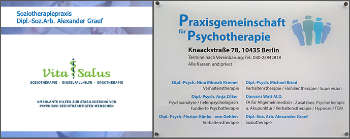 EIngangsschild Praxisgemeinschaft Psychotherapie & Soziotherapie, Knaackstraße 78, 10435 Berlin